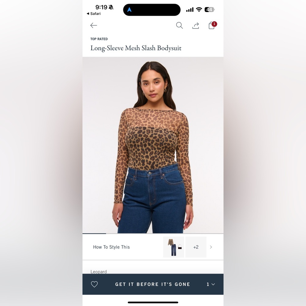 Abercrombie Leopard Print Long-Sleeve Mesh Bodysuit